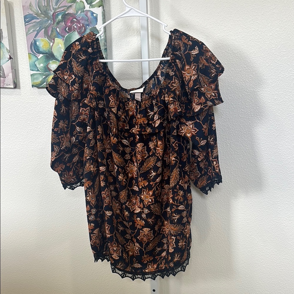 Knox Rose Floral Navy and Brown Women's Top